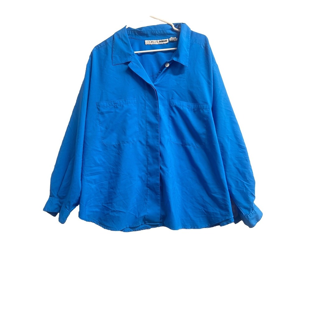 Chaus  Blouse 3X Plus Blue Lt Weight Roll Long Slv EUC
